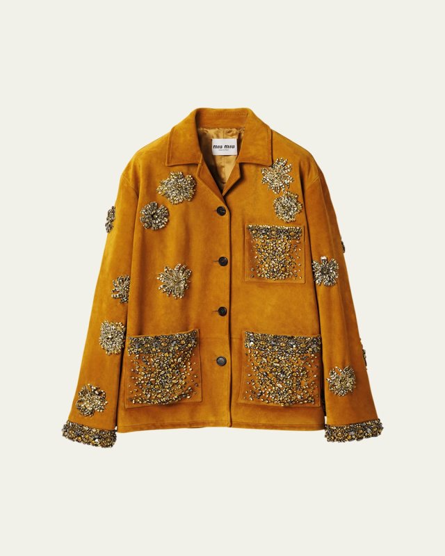 Crystal Long-Sleeve Suede Jacket